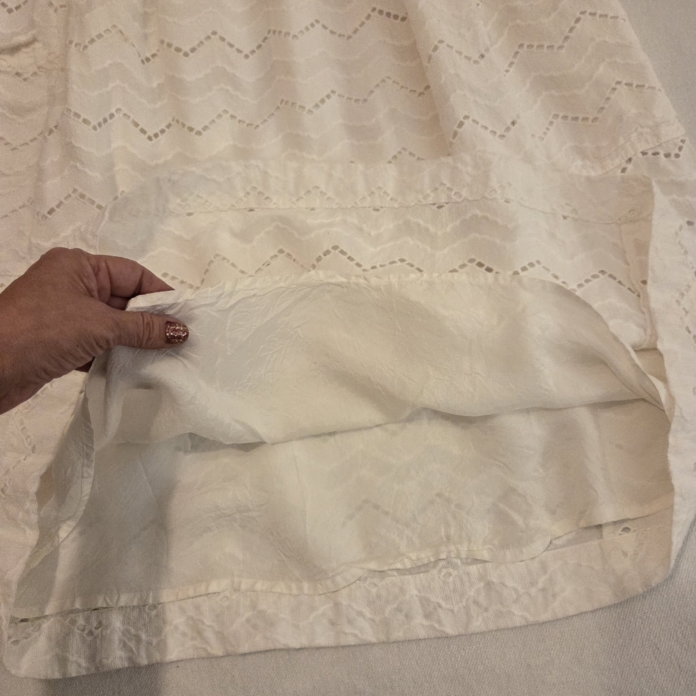 ANTHROPOLOGIE Γ TRACY REESE White Eyelet Chevron Patchβ Pocket Midi Skirt Size 4 - Picture 7 of 13